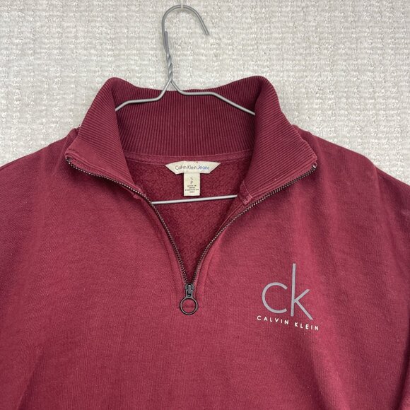 Calvin Klein 1/4 Zip Sweater Mens S Cotton Maroon Knit Mock Neck Pullover Read - Picture 2 of 16